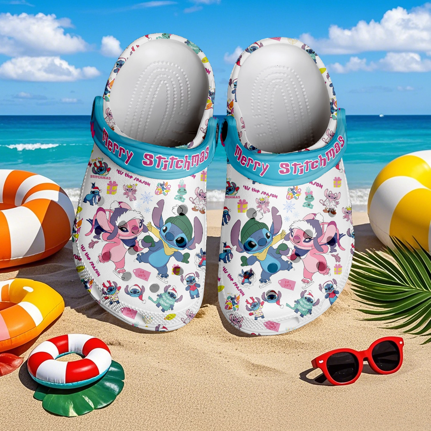 Merchidea Lilo & Stitch x Christmas Cartoon Crocs Crocband Clogs Shoes Comfortable For Men Women and Kids