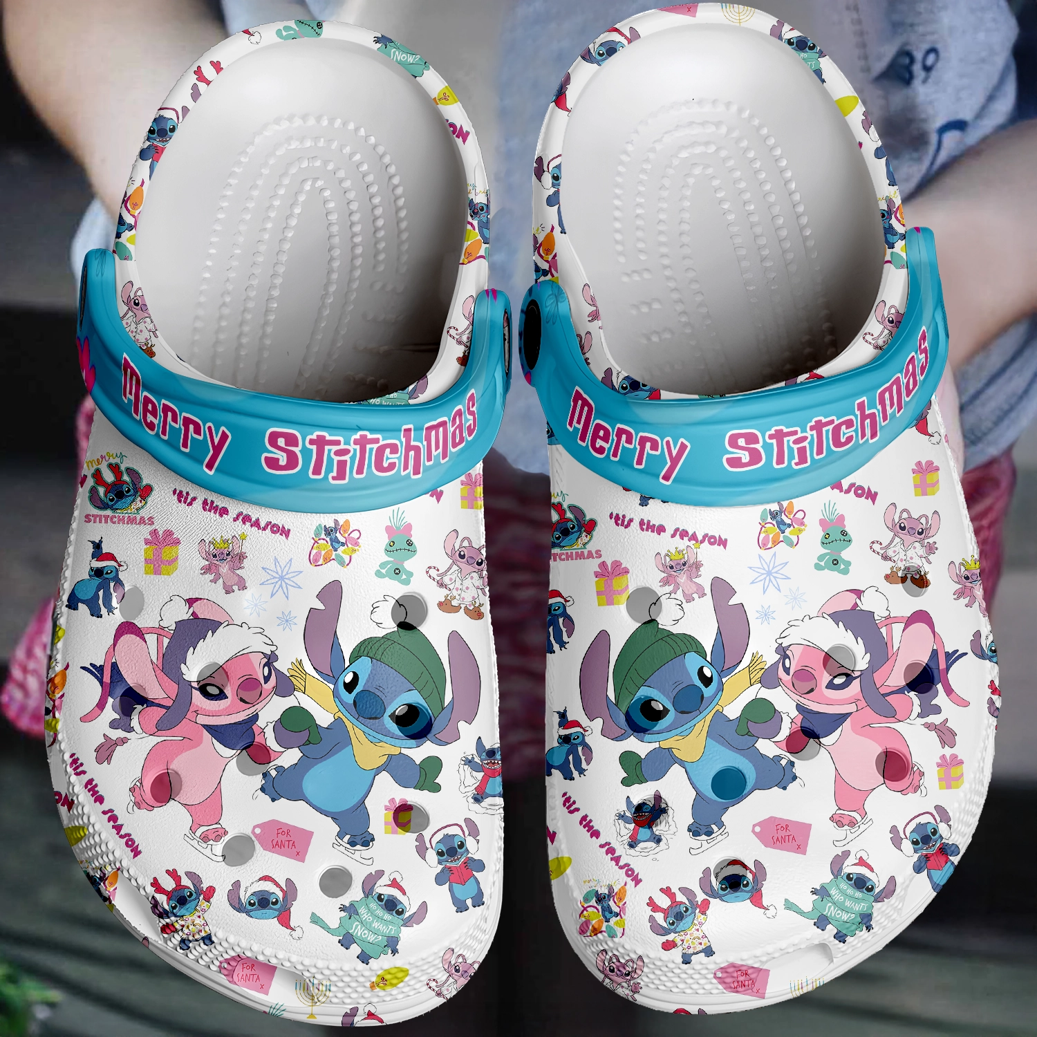 Merchidea Lilo & Stitch x Christmas Cartoon Crocs Crocband Clogs Shoes Comfortable For Men Women and Kids