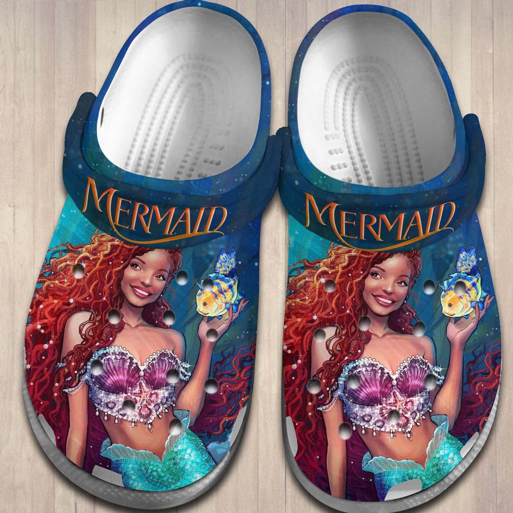 Merchidea Little Mermaid Movie Cartoon Crocs Crocband Clogs Shoes Comfortable For Men Women and Kids