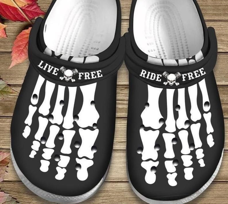Merchidea Live Free Ride Free Motorcycling Skeleton Men Shoes Cute Shoes Rubber clog Shoes Comfy Footwear