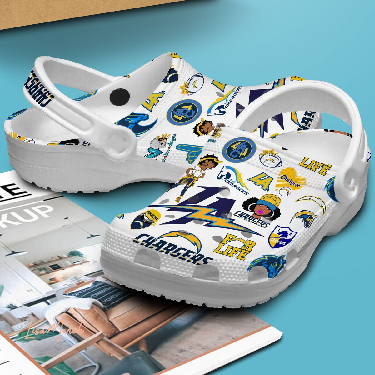 Merchidea Los Angeles Chargers NFL Sport Crocs Crocband Clogs Shoes Comfortable For Men Women and Kids