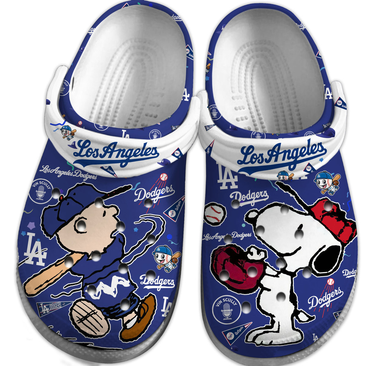 Merchidea Los Angeles Dodgers And Snoopy Peanuts MLB Sport Cartoon Crocs Crocband Clogs Shoes Comfortable For Men Women and Kids