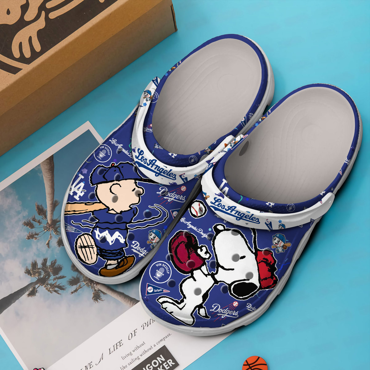 Merchidea Los Angeles Dodgers And Snoopy Peanuts MLB Sport Cartoon Crocs Crocband Clogs Shoes Comfortable For Men Women and Kids