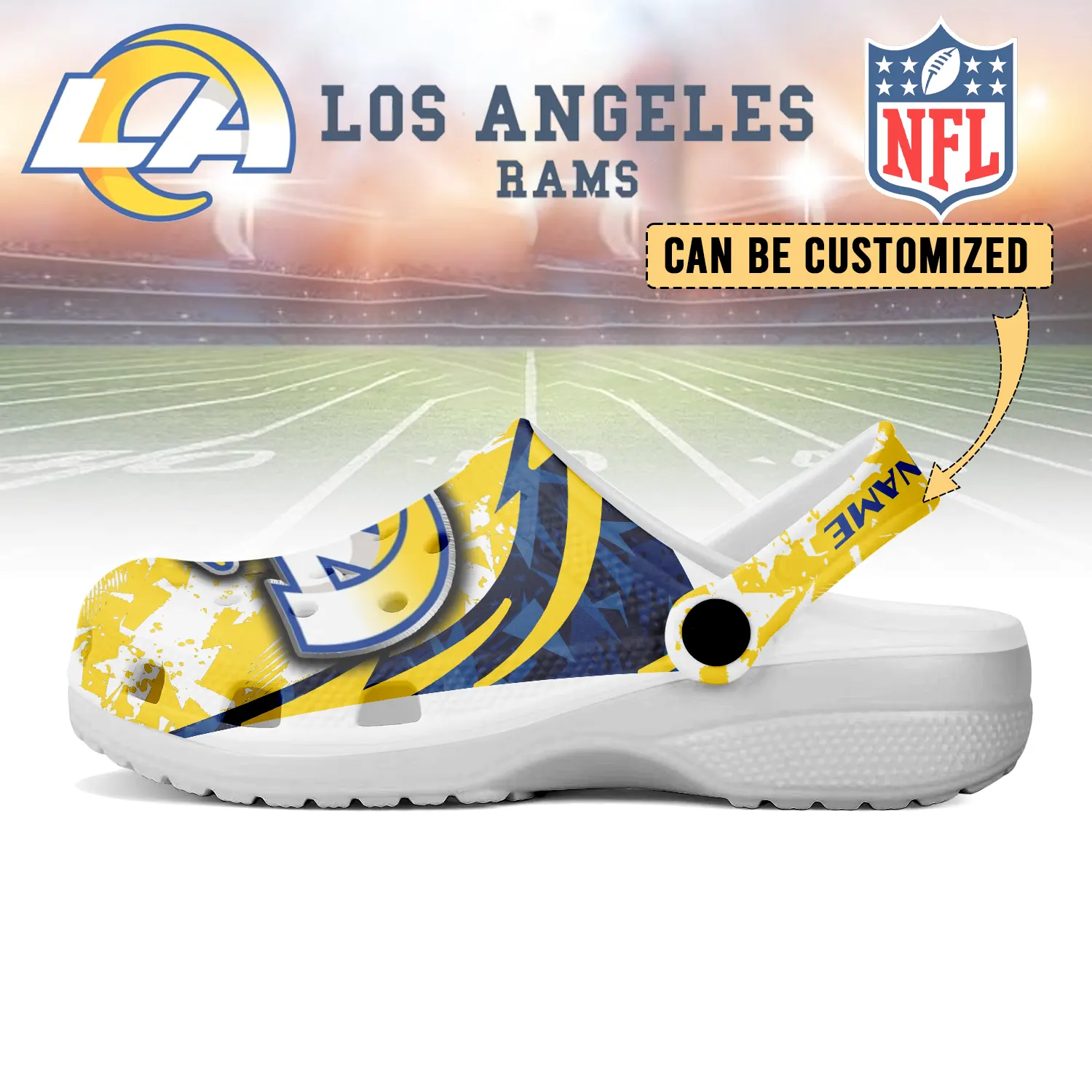 Merchidea Los Angeles Rams NFL Crocs Crocband Clogs Shoes Comfortable For Men Women and Kids