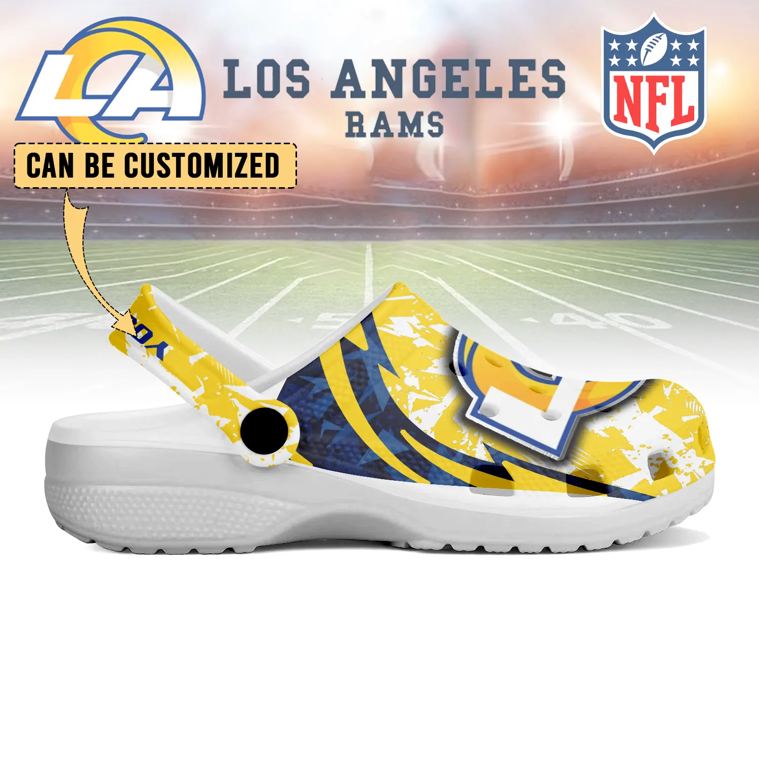 Merchidea Los Angeles Rams NFL Crocs Crocband Clogs Shoes Comfortable For Men Women and Kids