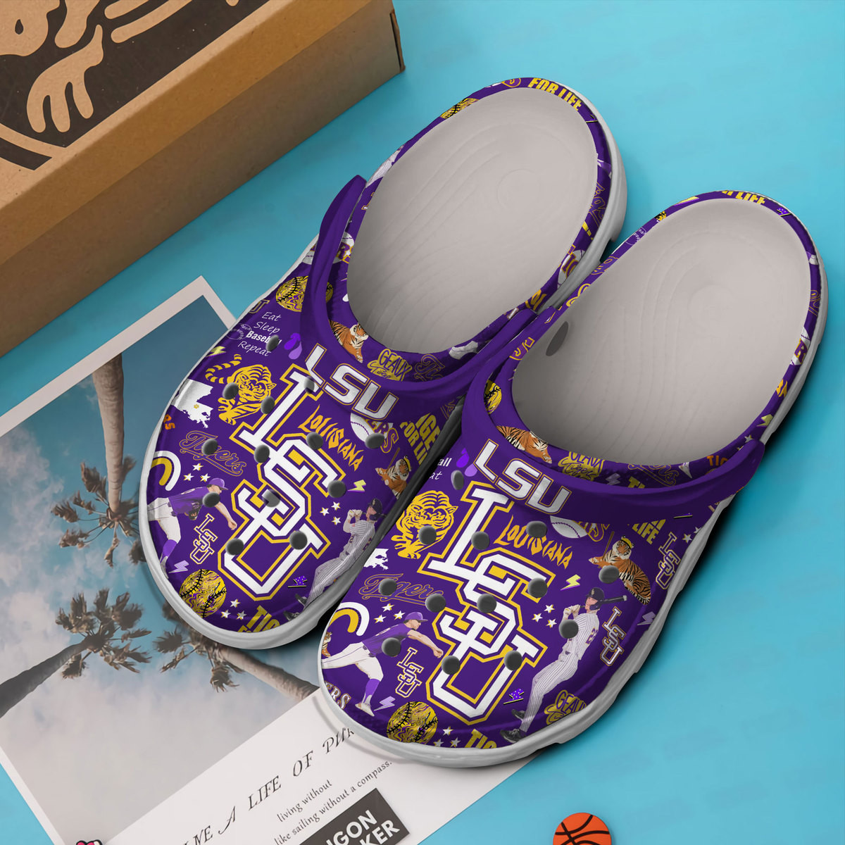 Merchidea Louisiana State University Tigers NCAA Sport Crocs Crocband Clogs Shoes Comfortable For Men Women and Kids