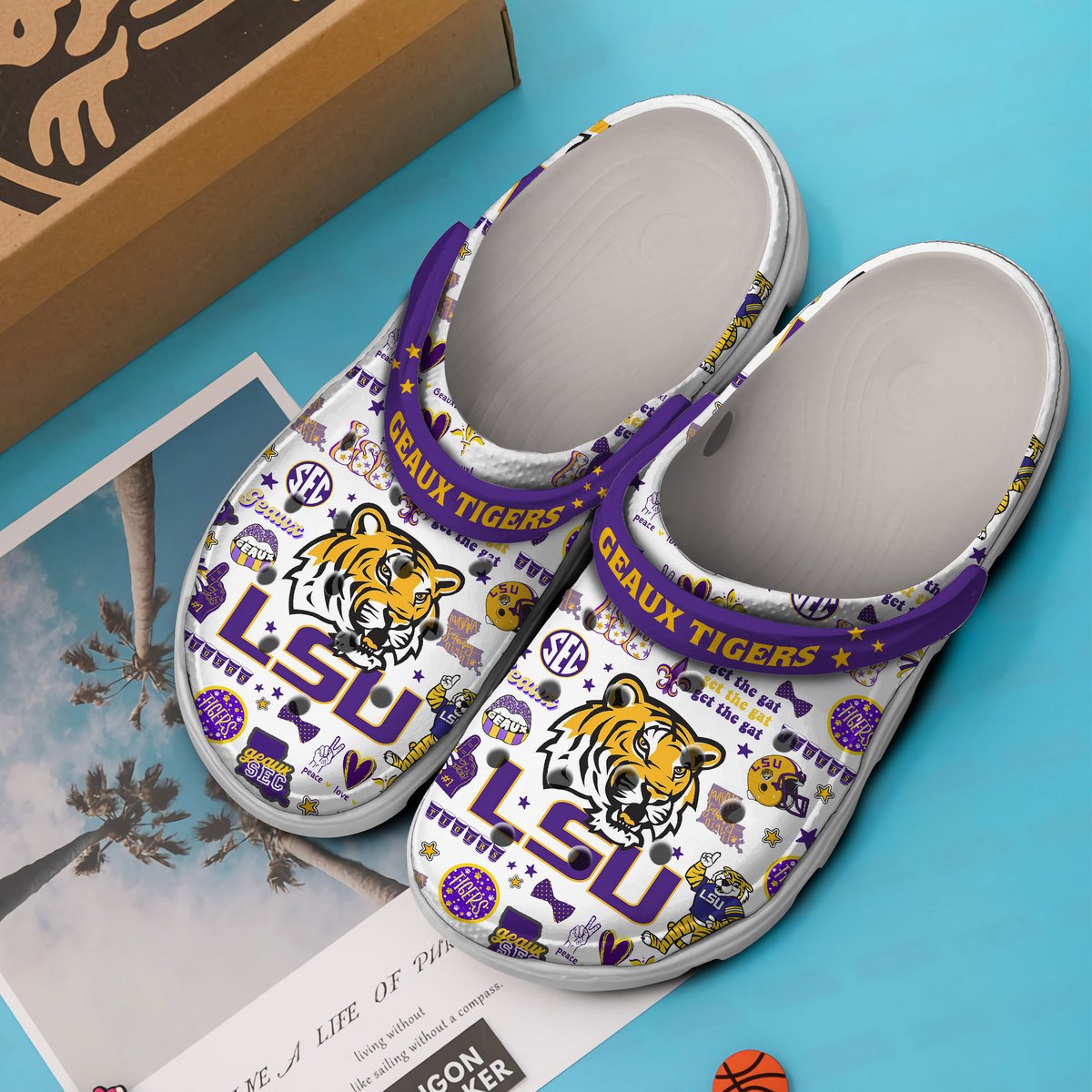 Merchidea Louisiana State University Tigers NCAA Sport Crocs Crocband Clogs Shoes Comfortable For Men Women and Kids