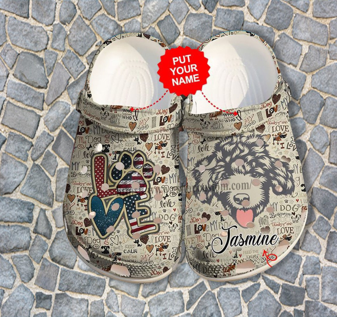 Merchidea Love Doodle Dog Letter Shoes Gift Wife Daughter - Doodle Dog Love 4Th Of July Usa Flag Shoes Croc Clogs Customize