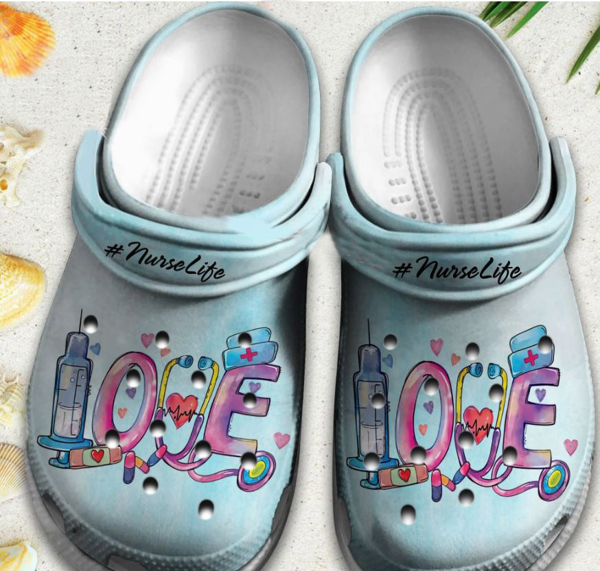 Merchidea Love Nurse Life Shoes Crocbland - Custom Shoe Clog Birthday Gift For Man Woman Doctor Nurse