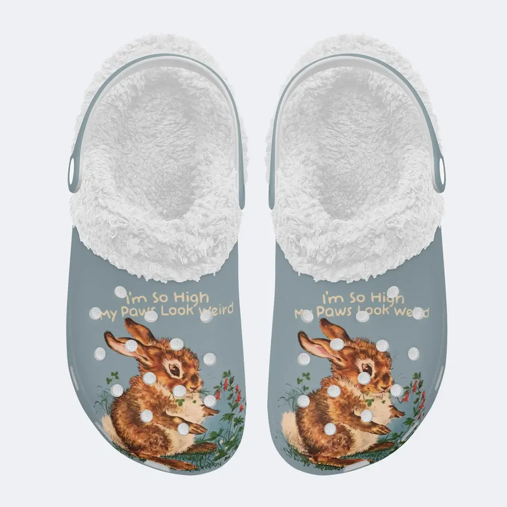 Merchidea Lovely Blue Rabbit Fuzzy Crocs Crocband Fleece Lined Clogs Shoes Comfortable For Men Women and Kids In Winter