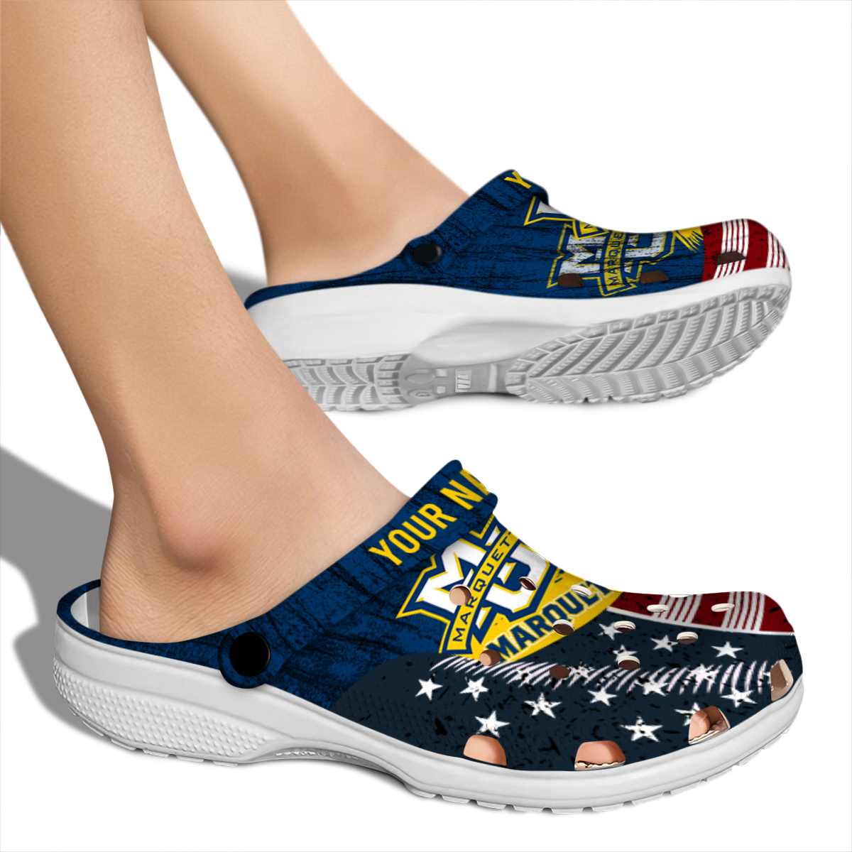 Merchidea Marquette Golden Eagles NCAA Sport Crocs Crocband Clogs Shoes Comfortable For Men Women and Kids