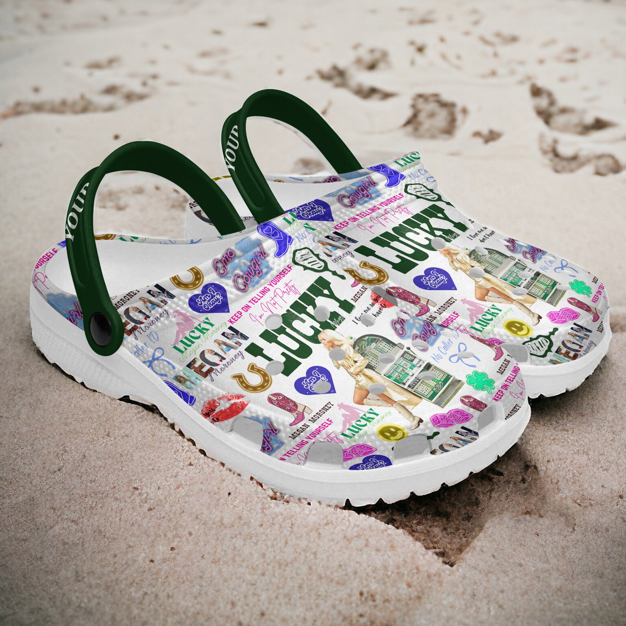 Merchidea Megan Morrone Lucky Music Crocs Crocband Clogs Shoes Comfortable For Men Women and Kids