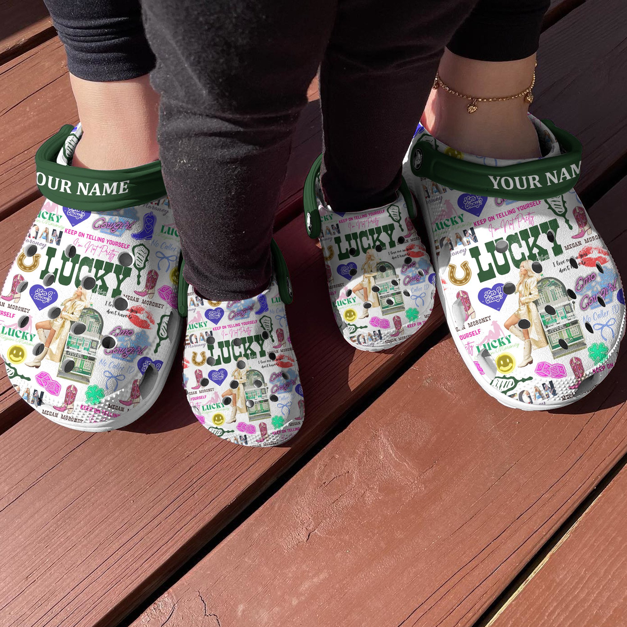 Merchidea Megan Morrone Lucky Music Crocs Crocband Clogs Shoes Comfortable For Men Women and Kids