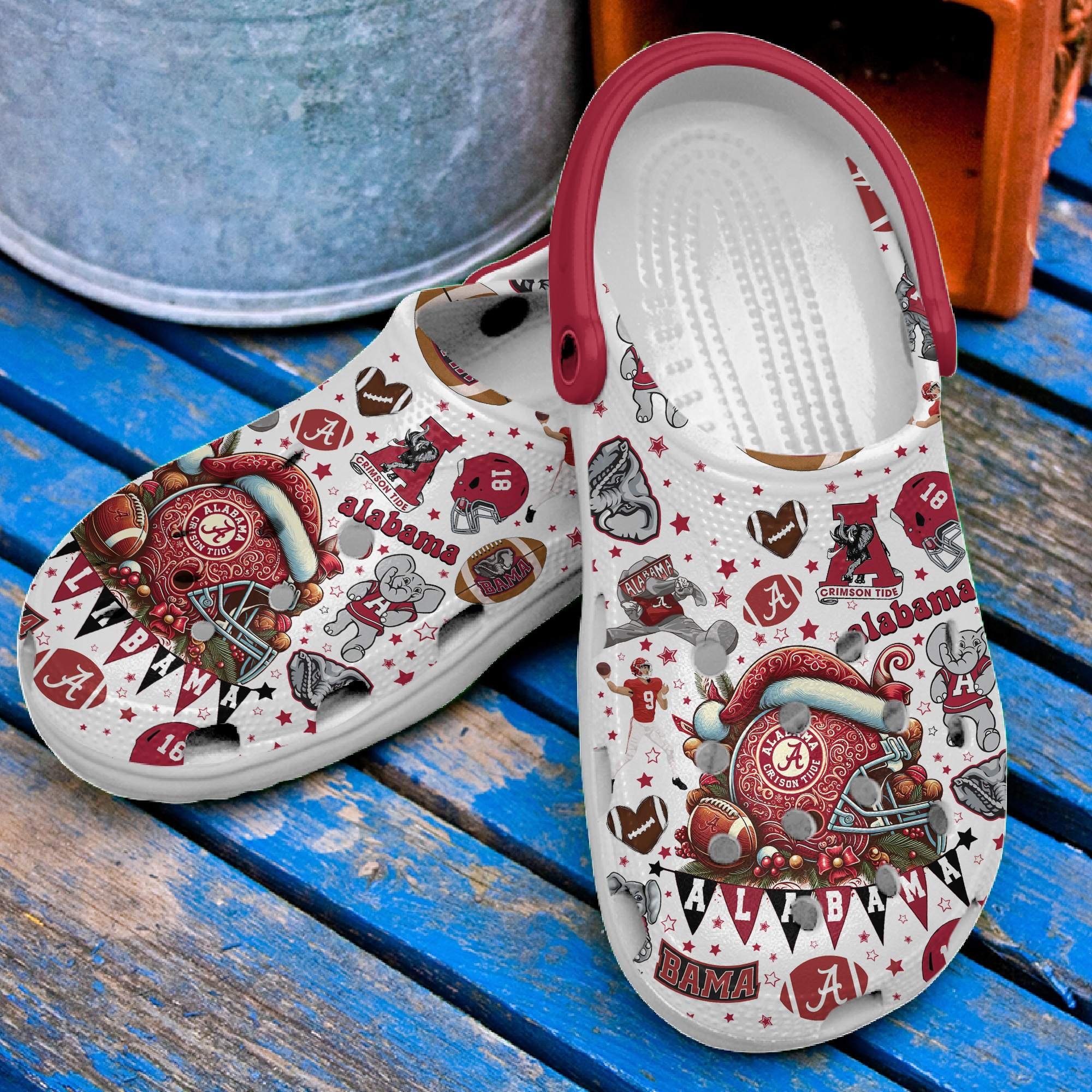 Merchidea Merry Christmas Alabama Crimson Tide NCAA Sport Crocs Crocband Clogs Shoes Comfortable For Men Women and Kids