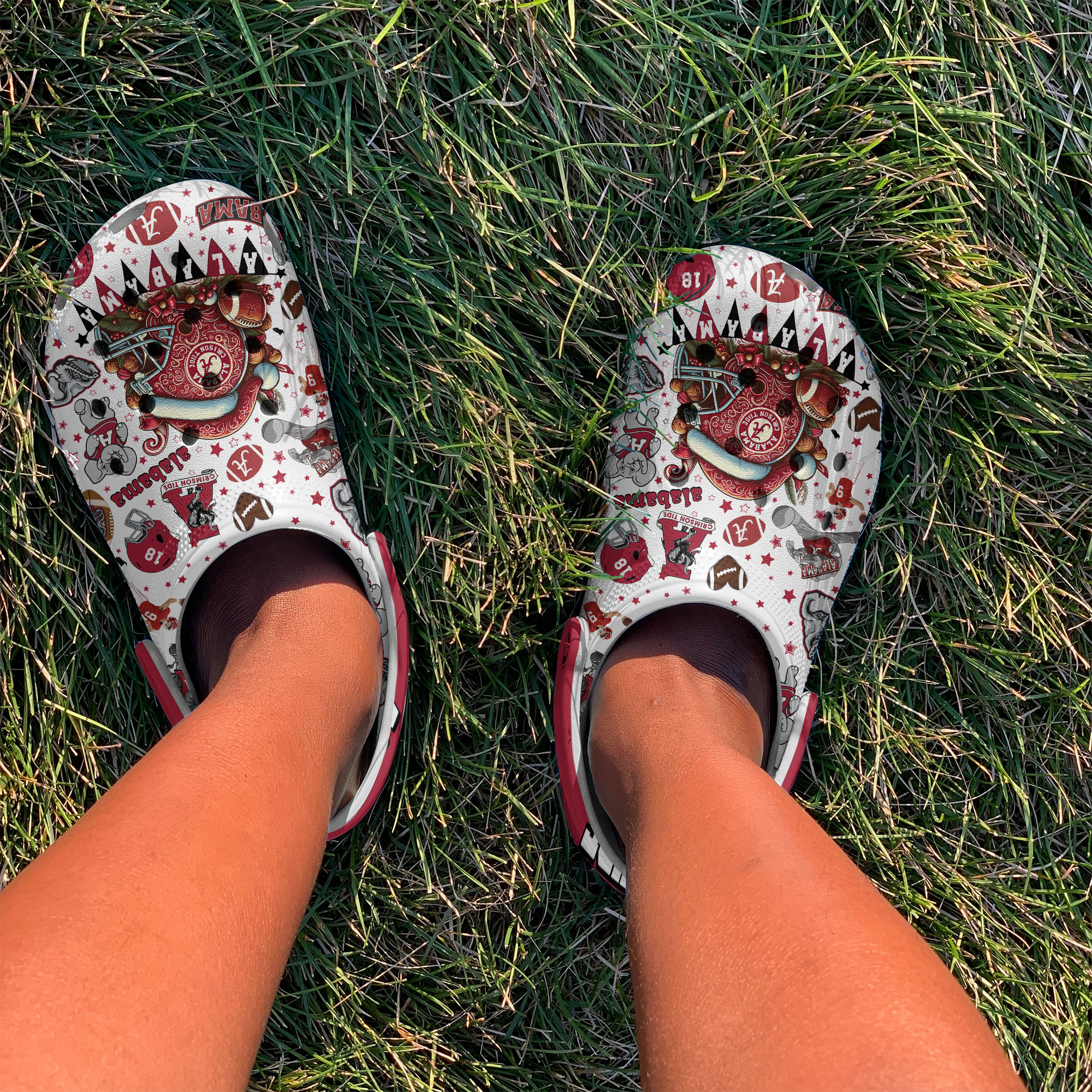 Merchidea Merry Christmas Alabama Crimson Tide NCAA Sport Crocs Crocband Clogs Shoes Comfortable For Men Women and Kids