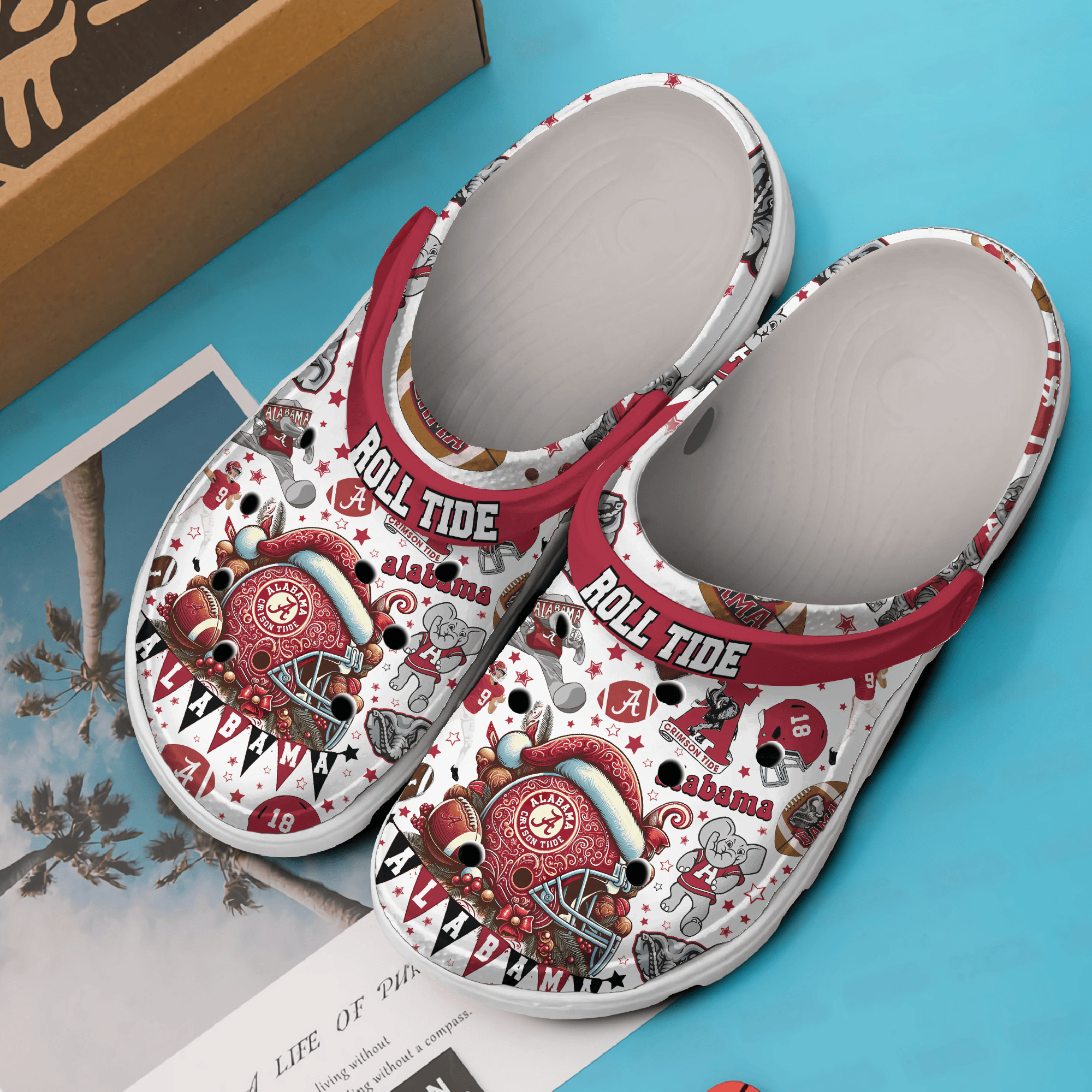 Merchidea Merry Christmas Alabama Crimson Tide NCAA Sport Crocs Crocband Clogs Shoes Comfortable For Men Women and Kids