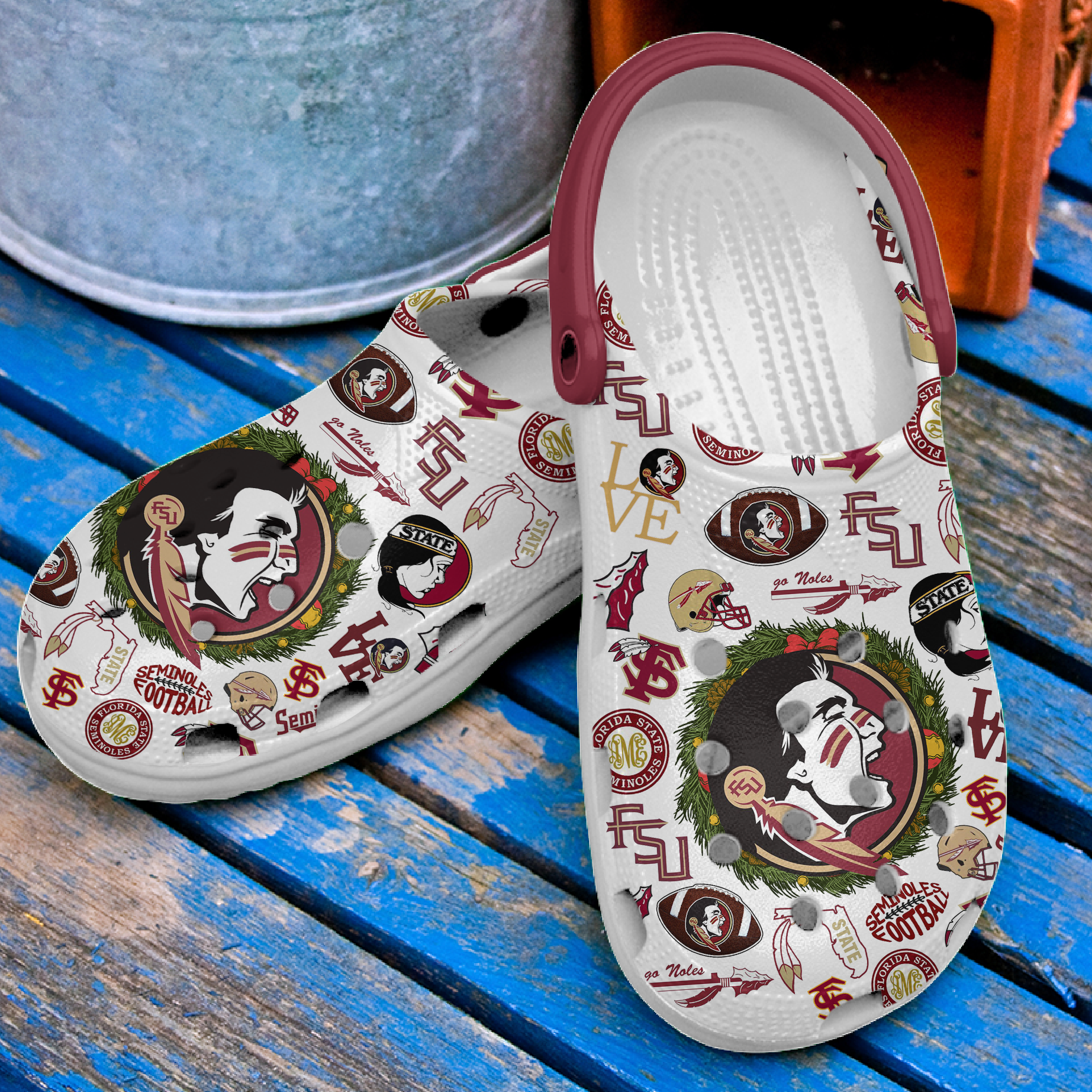 Merchidea Merry Christmas Florida State Seminoles NCAA Sport Crocs Crocband Clogs Shoes Comfortable For Men Women and Kids