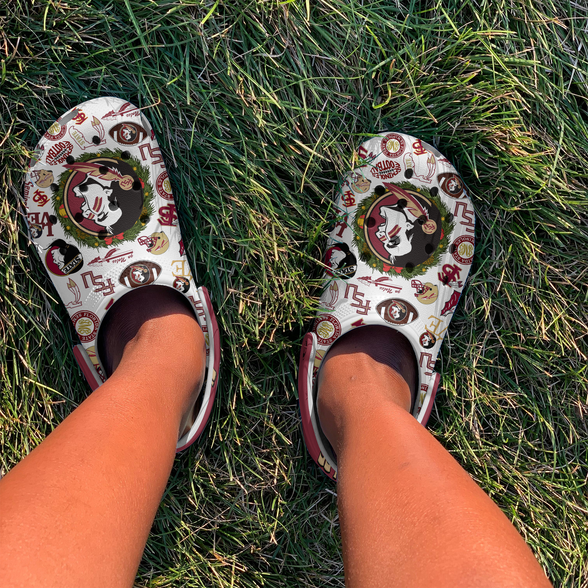 Merchidea Merry Christmas Florida State Seminoles NCAA Sport Crocs Crocband Clogs Shoes Comfortable For Men Women and Kids