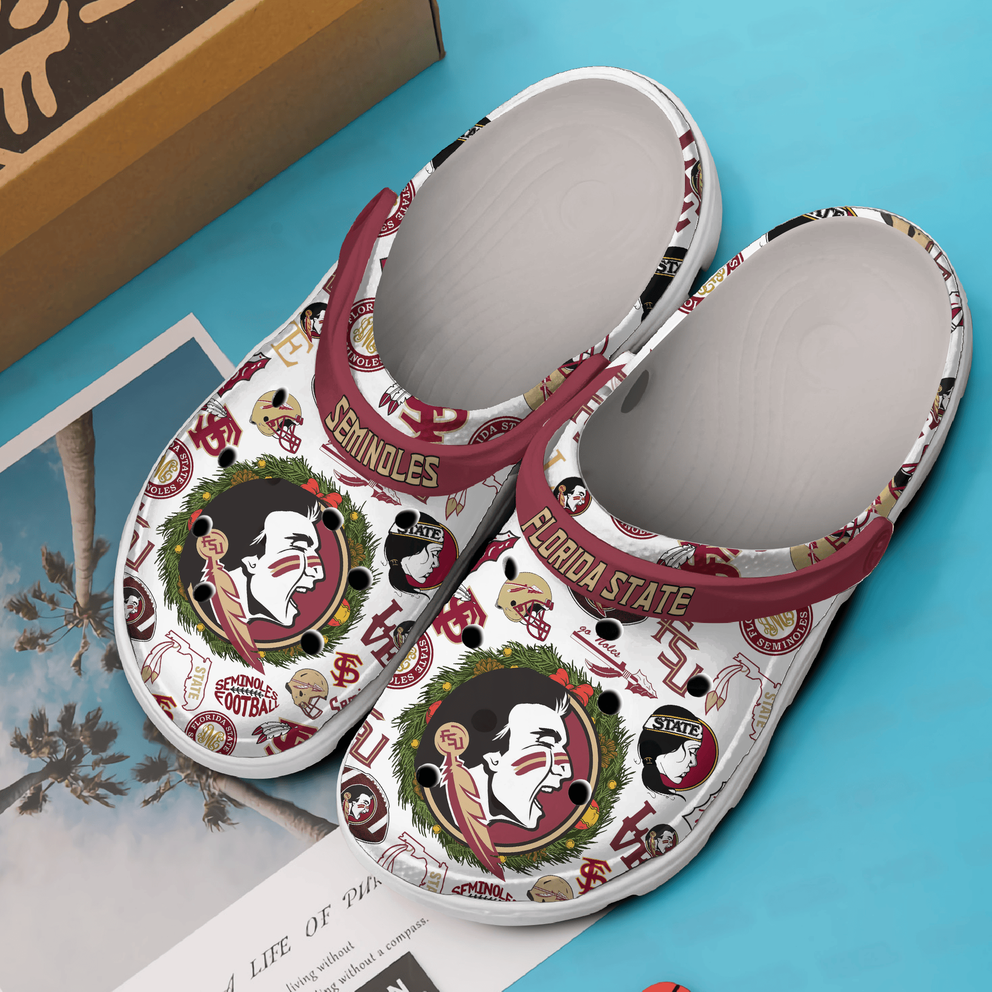 Merchidea Merry Christmas Florida State Seminoles NCAA Sport Crocs Crocband Clogs Shoes Comfortable For Men Women and Kids