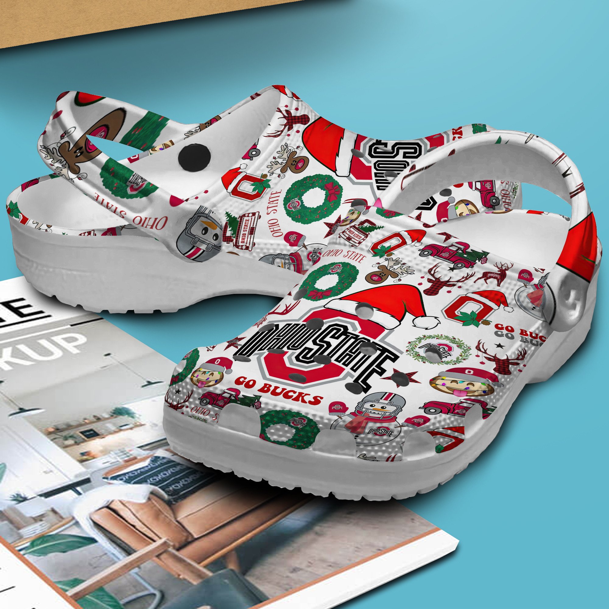 Merchidea Merry Christmas Ohio State Buckeyes NCAA Sport Crocs Crocband Clogs Shoes Comfortable For Men Women and Kids