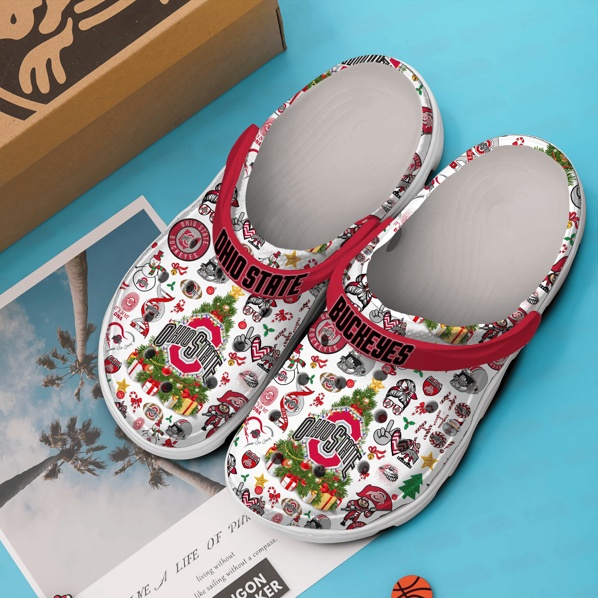 Merchidea Merry Christmas Ohio State Buckeyes NCAA Sport Crocs Crocband Clogs Shoes Comfortable For Men Women and Kids