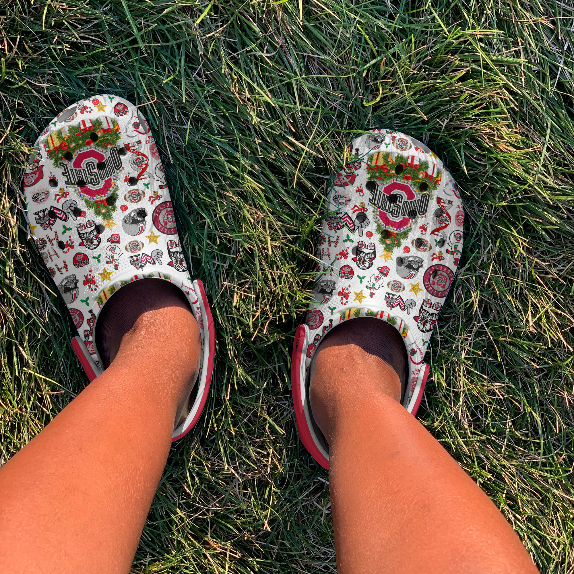 Merchidea Merry Christmas Ohio State Buckeyes NCAA Sport Crocs Crocband Clogs Shoes Comfortable For Men Women and Kids