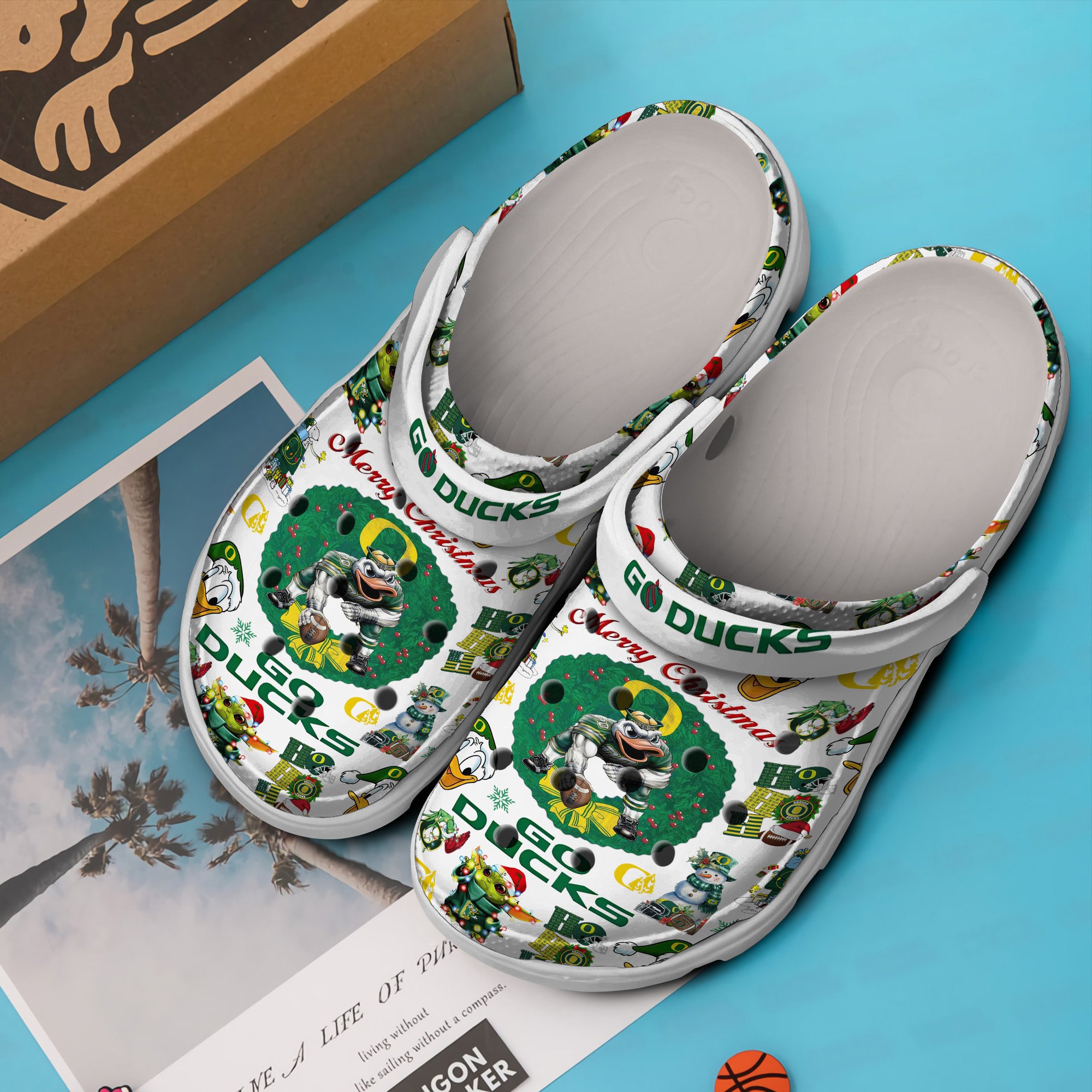 Merchidea Merry Christmas Oregon Ducks NCAA Sport Crocs Crocband Clogs Shoes Comfortable For Men Women and Kids