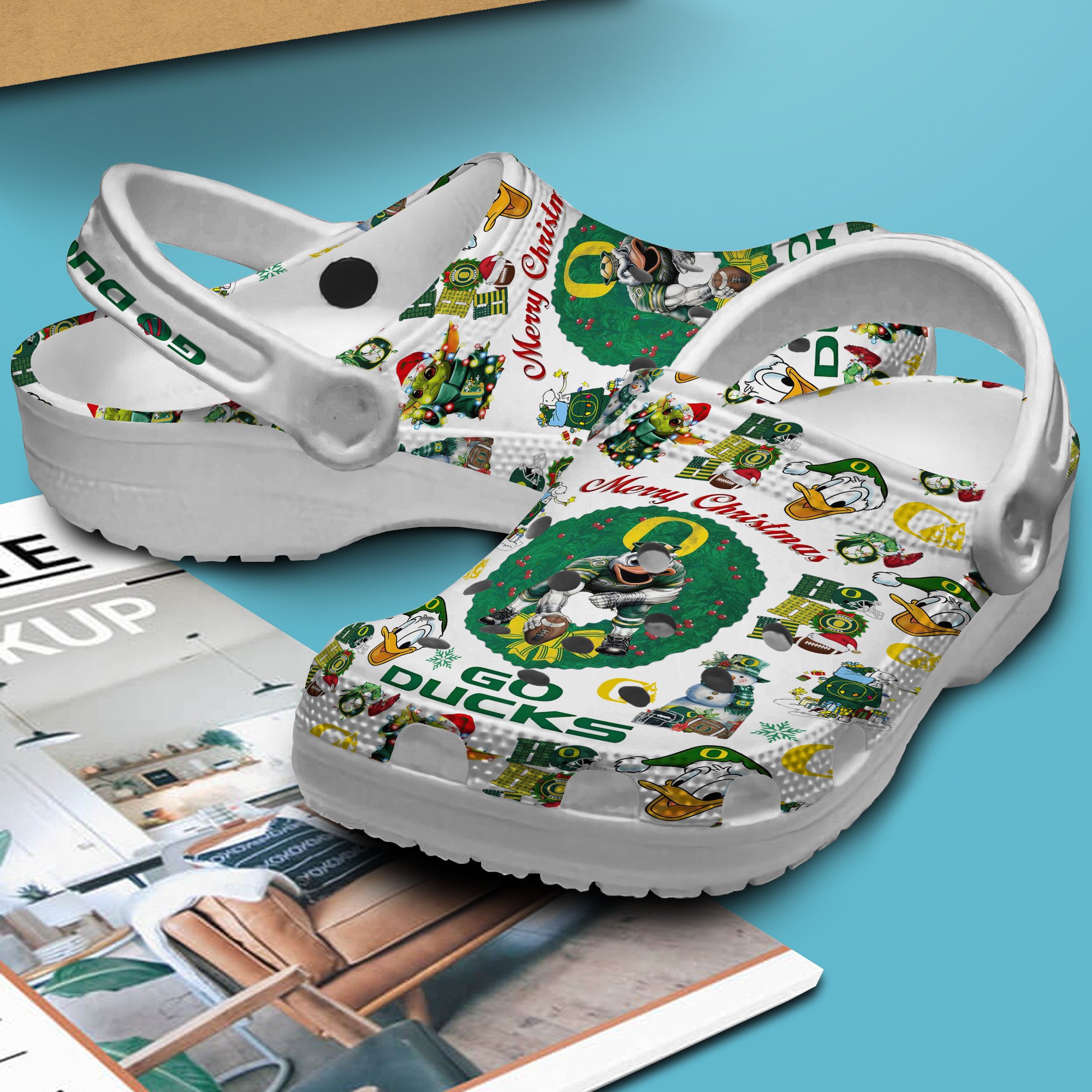 Merchidea Merry Christmas Oregon Ducks NCAA Sport Crocs Crocband Clogs Shoes Comfortable For Men Women and Kids