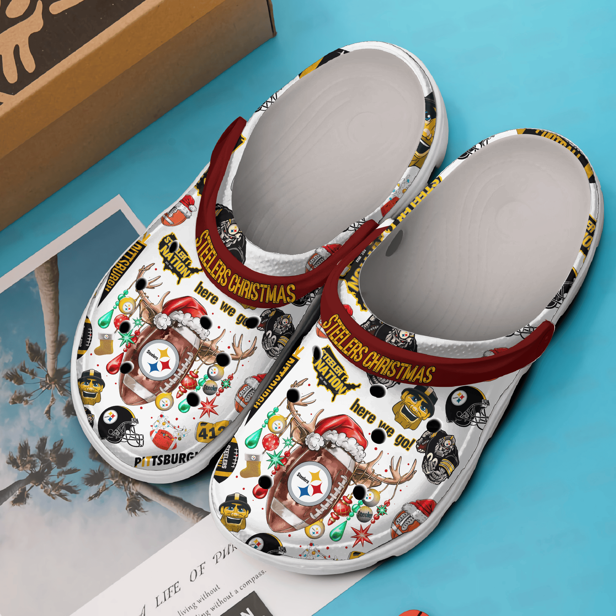 Merchidea Merry Christmas Pittsburgh Penguins NHL Sport Crocs Crocband Clogs Shoes Comfortable For Men Women and Kids