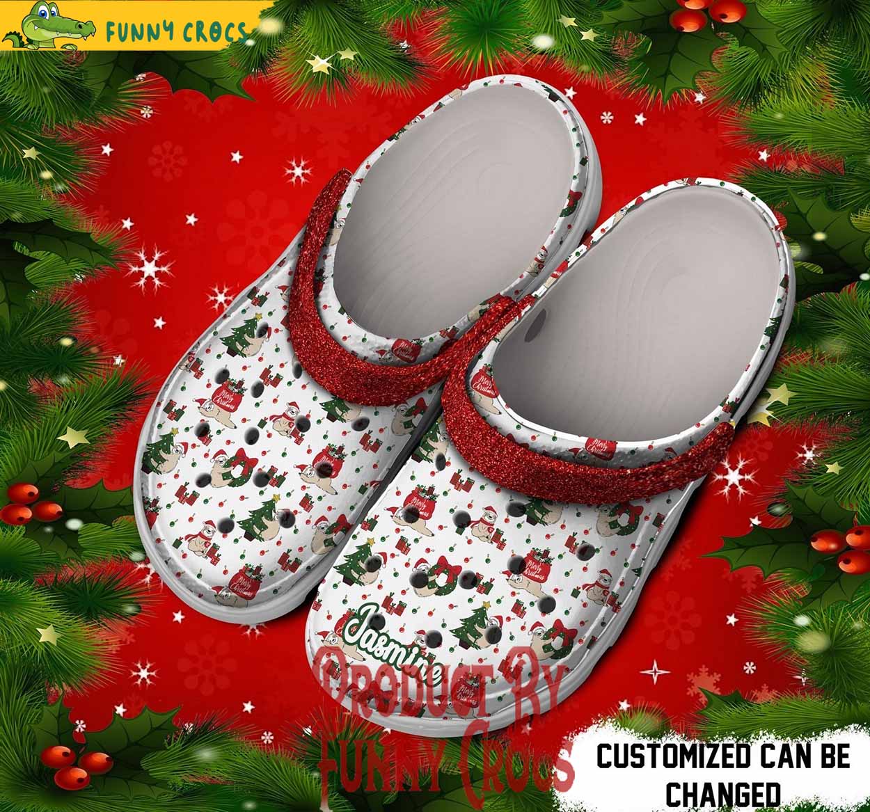 Merchidea Merry Christmas Sloth Hug Animal Crocs Crocband Clogs Shoes Comfortable For Men Women and Kids