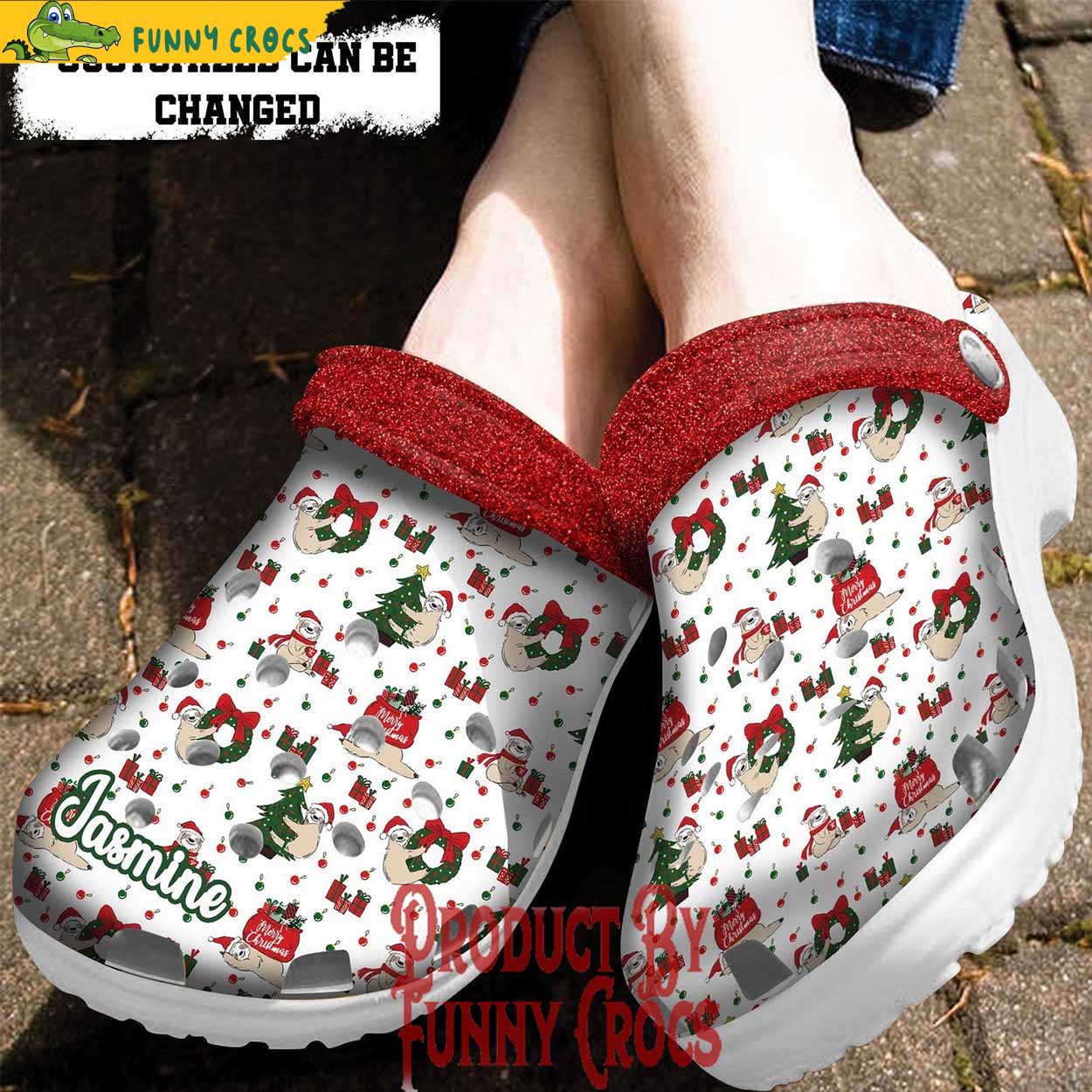 Merchidea Merry Christmas Sloth Hug Animal Crocs Crocband Clogs Shoes Comfortable For Men Women and Kids