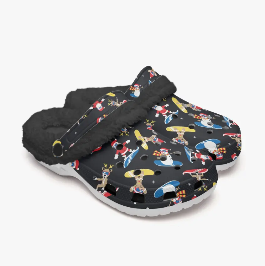 Merchidea Merry Christmas Stylish Gingerbread Crocs Crocband Fleece Lined Clogs Shoes Comfortable For Men Women and Kids In Winter