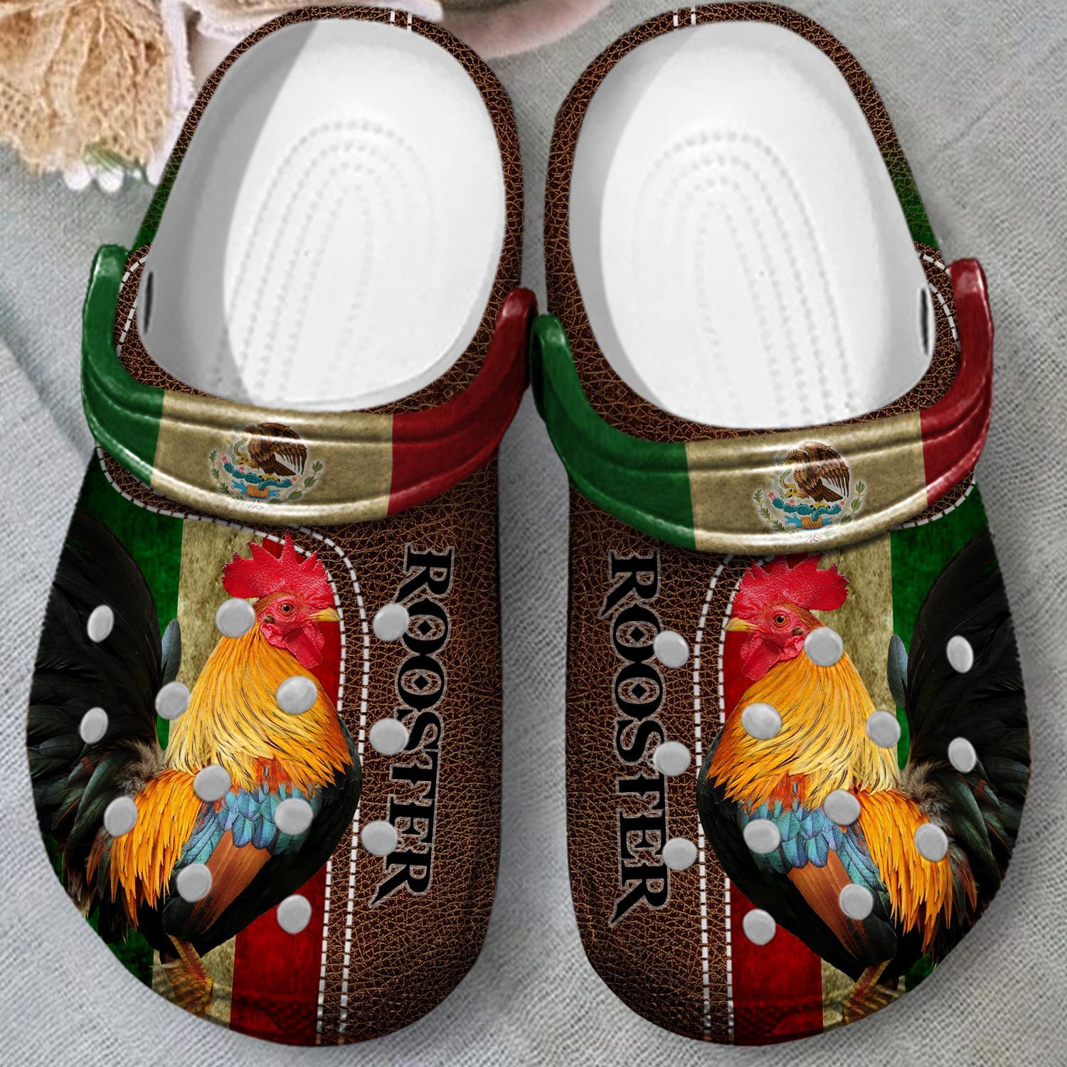Merchidea Mexican Rooster Leather Crocs Crocband Clogs Shoes Comfortable For Men Women and Kids