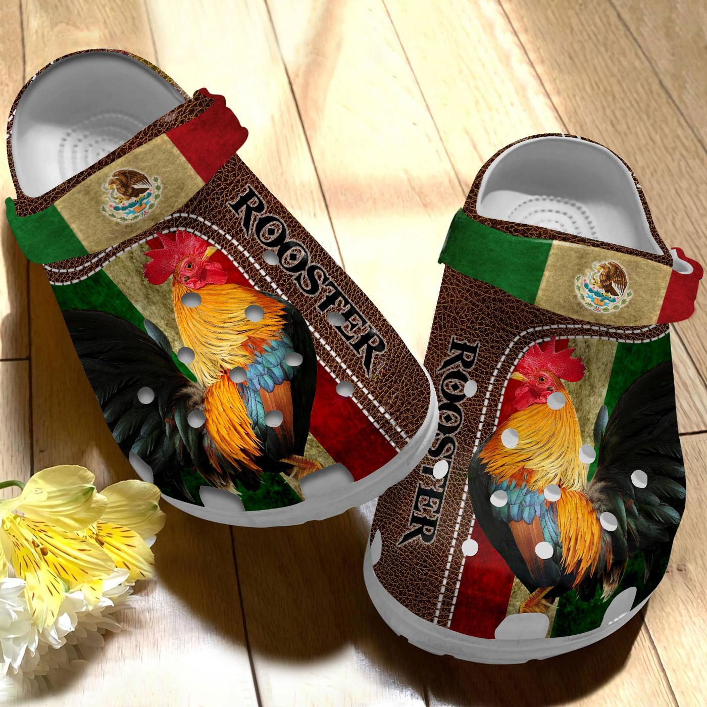 Merchidea Mexican Rooster Leather Crocs Crocband Clogs Shoes Comfortable For Men Women and Kids