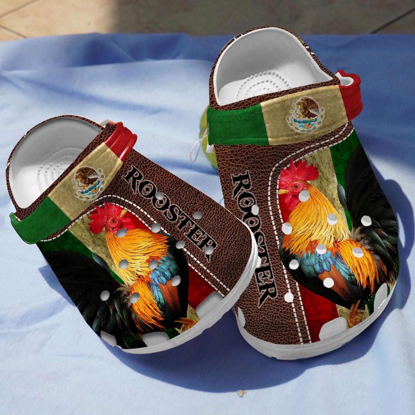 Merchidea Mexican Rooster Leather Crocs Crocband Clogs Shoes Comfortable For Men Women and Kids