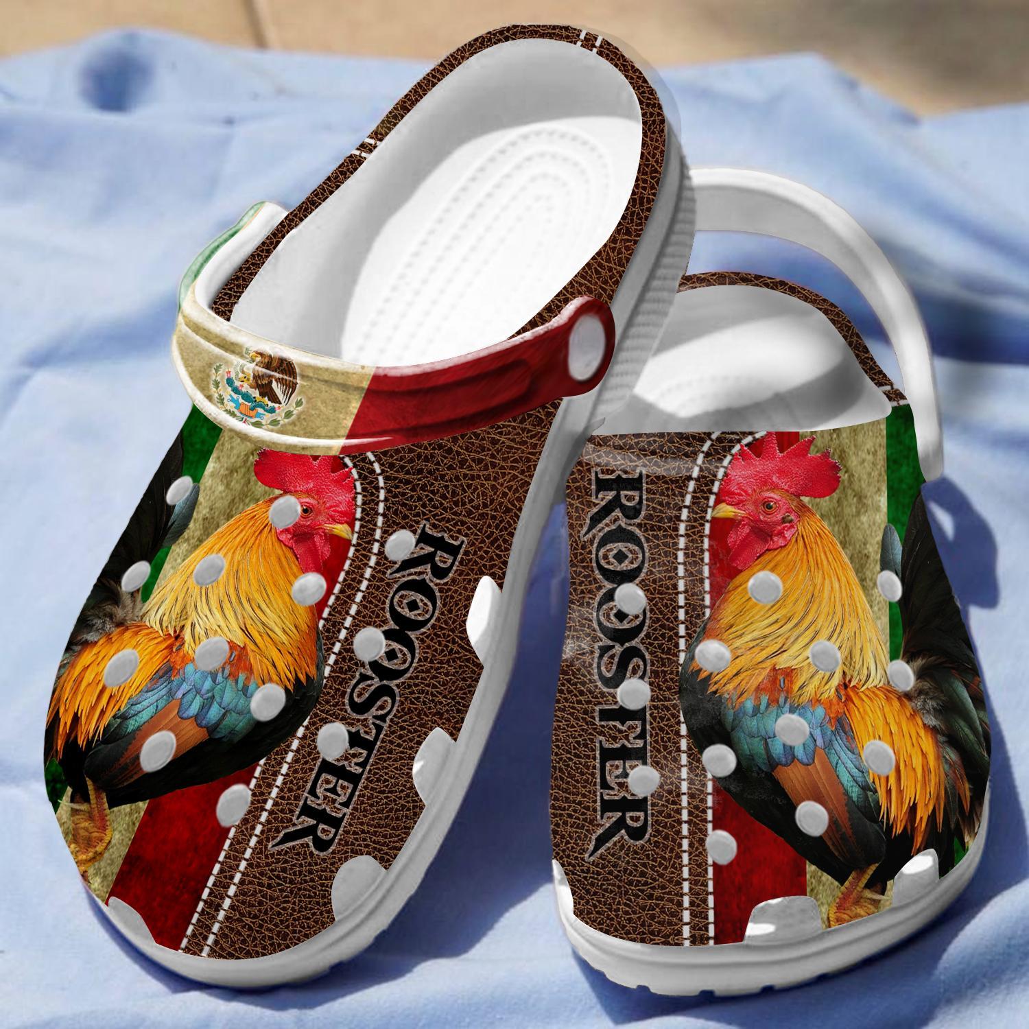 Merchidea Mexican Rooster Leather Crocs Crocband Clogs Shoes Comfortable For Men Women and Kids
