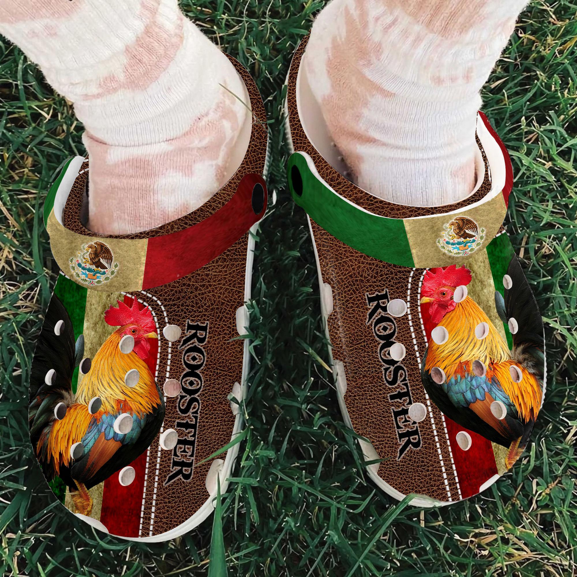 Merchidea Mexican Rooster Leather Crocs Crocband Clogs Shoes Comfortable For Men Women and Kids