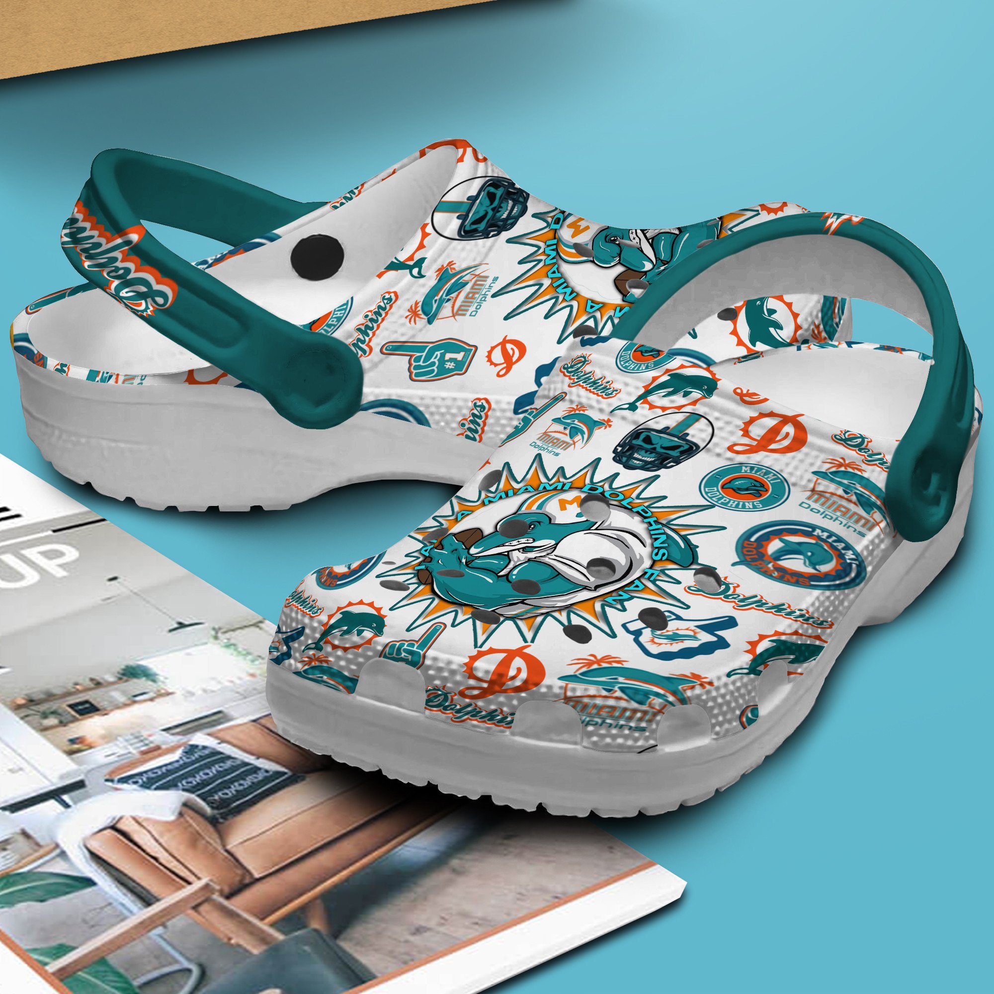 Merchidea Miami Dolphins NFL Sport Crocs Crocband Clogs Shoes Comfortable For Men Women and Kids