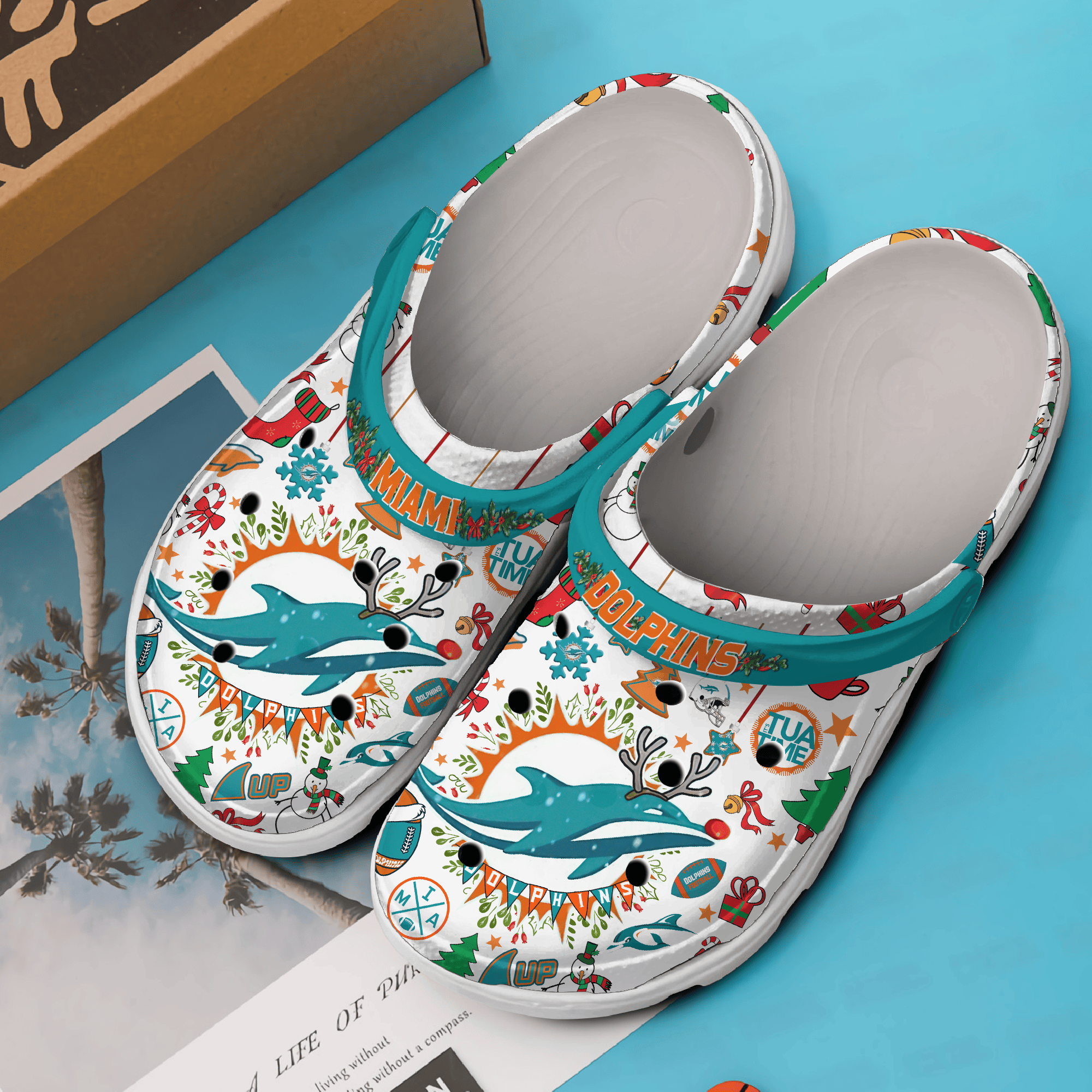 Merchidea Miami Dolphins NFL Sport Crocs Crocband Clogs Shoes Comfortable For Men Women and Kids