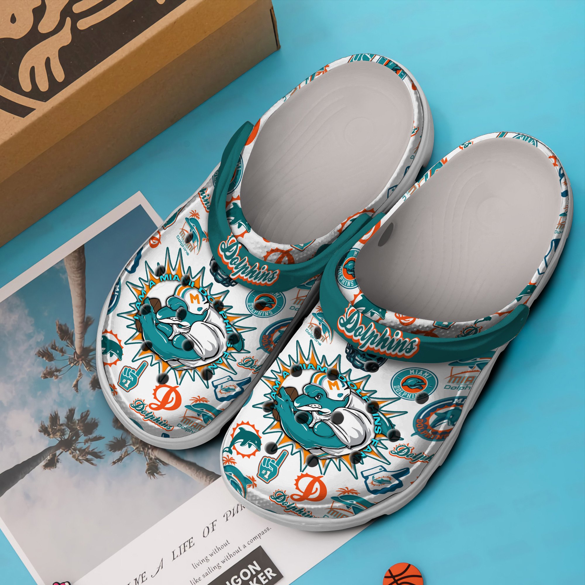 Merchidea Miami Dolphins NFL Sport Crocs Crocband Clogs Shoes Comfortable For Men Women and Kids