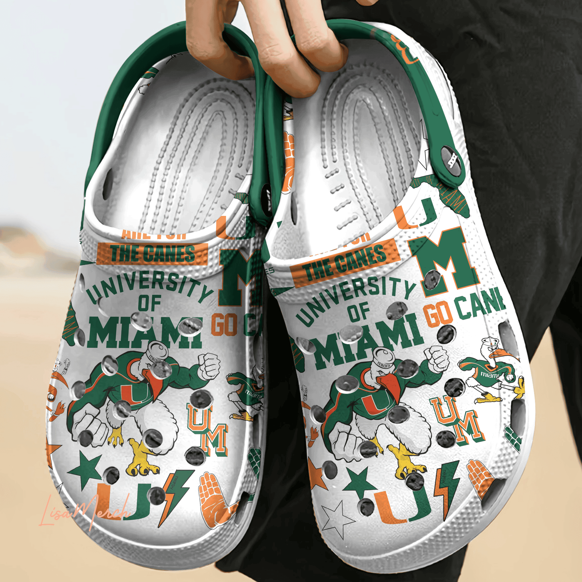 Merchidea Miami Hurricanes NCAA Sport Crocs Crocband Clogs Shoes Comfortable For Men Women and Kids