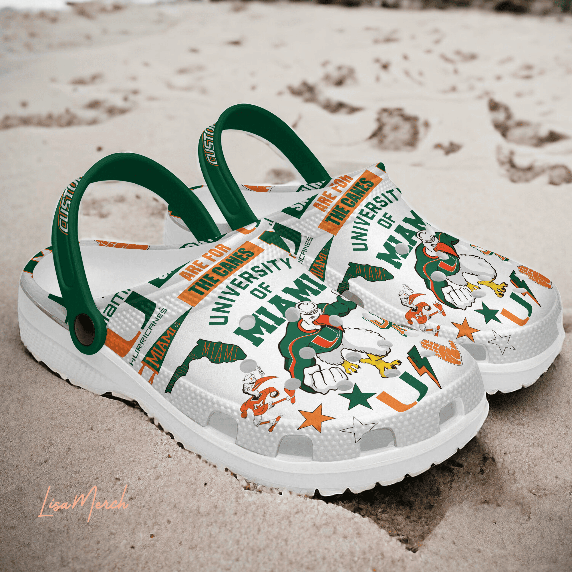 Merchidea Miami Hurricanes NCAA Sport Crocs Crocband Clogs Shoes Comfortable For Men Women and Kids