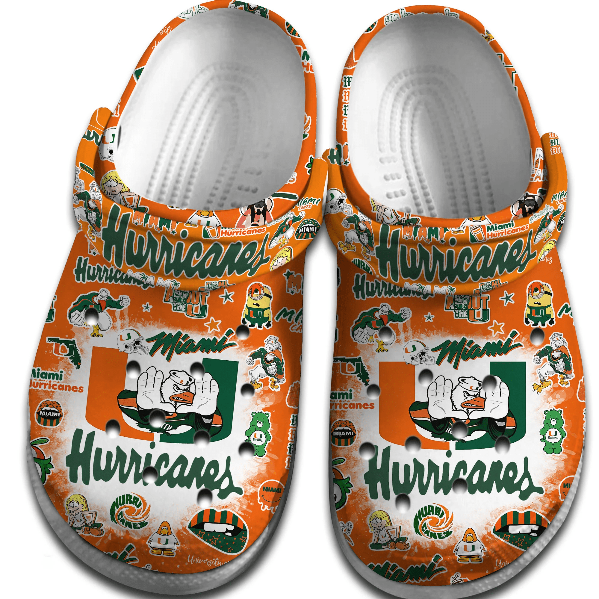 Merchidea Miami Hurricanes NCAA Sport Crocs Crocband Clogs Shoes Comfortable For Men Women and Kids