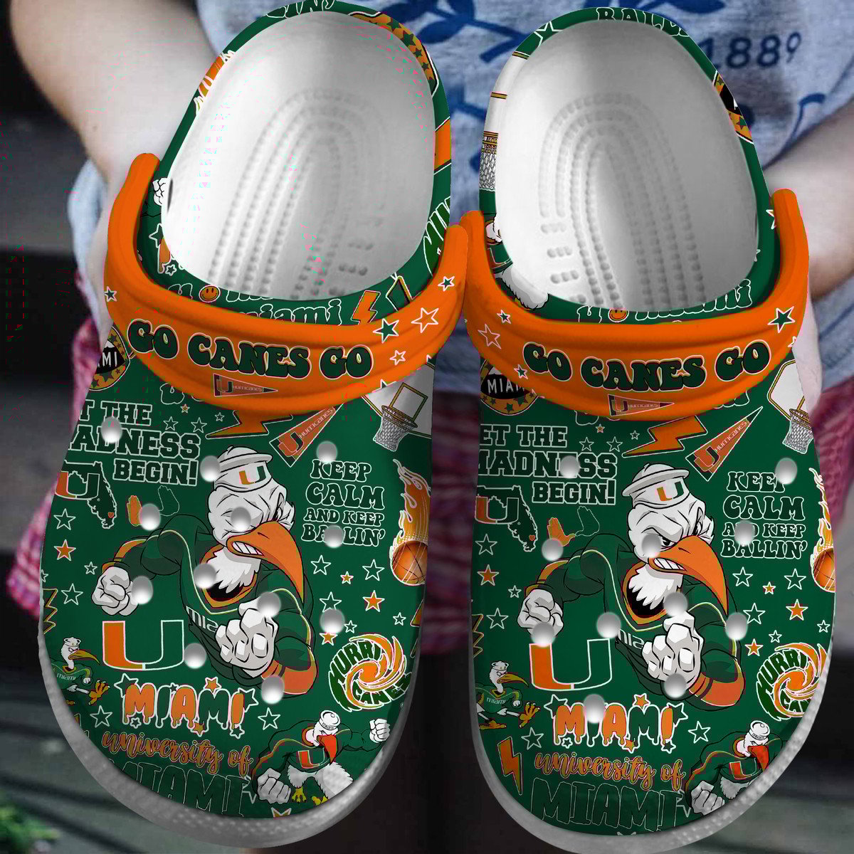 Merchidea Miami Hurricanes NCAA Sport Crocs Crocband Clogs Shoes Comfortable For Men Women and Kids