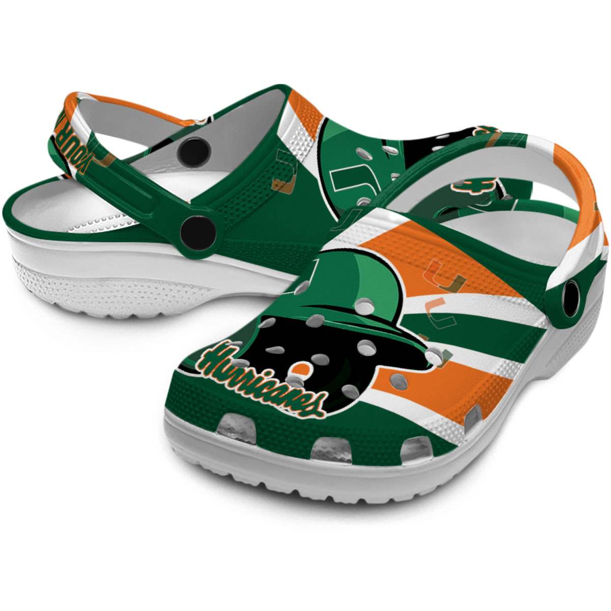 Merchidea Miami Hurricanes NCAA Sport Crocs Crocband Clogs Shoes Comfortable For Men Women and Kids
