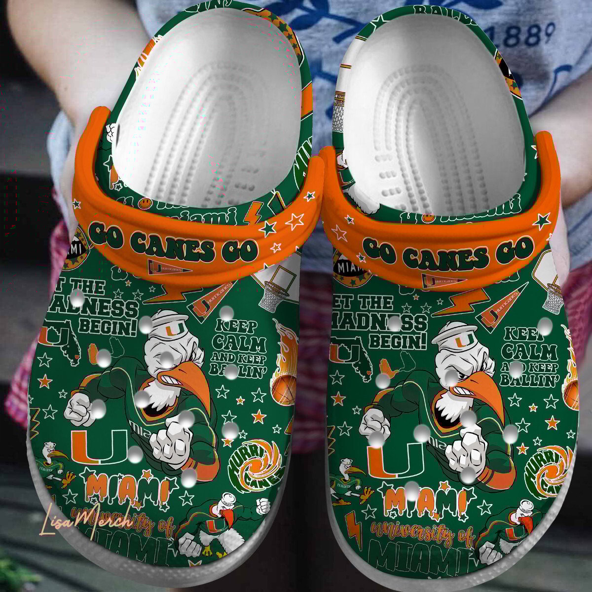 Merchidea Miami Hurricanes NCAA Sport Crocs Crocband Clogs Shoes Comfortable For Men Women and Kids
