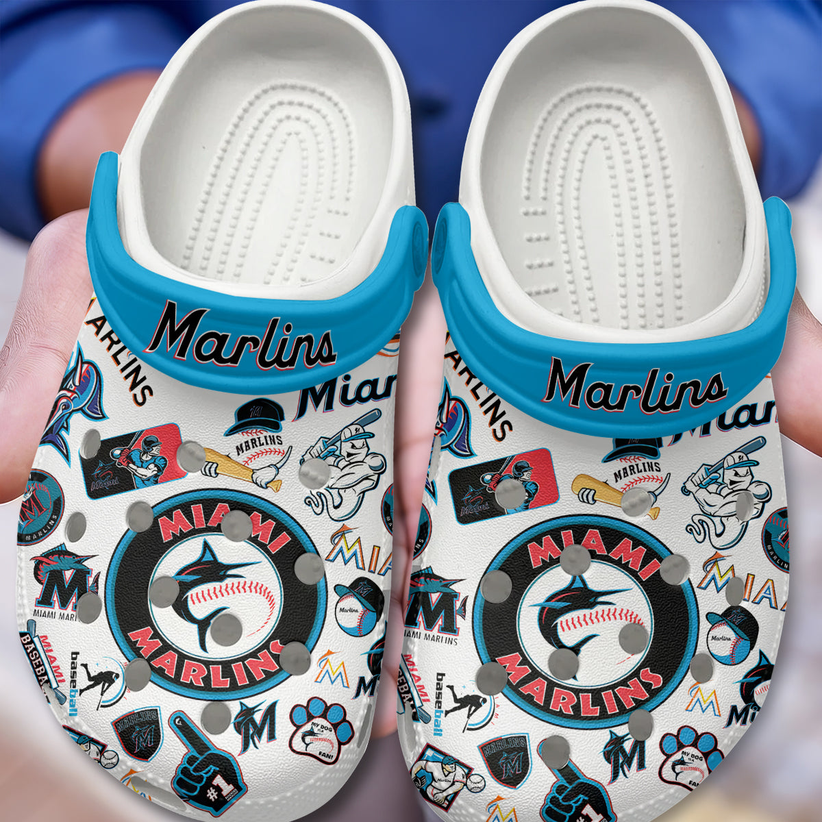 Merchidea Miami Marlins MLB Sport Crocs Crocband Clogs Shoes Comfortable For Men Women and Kids