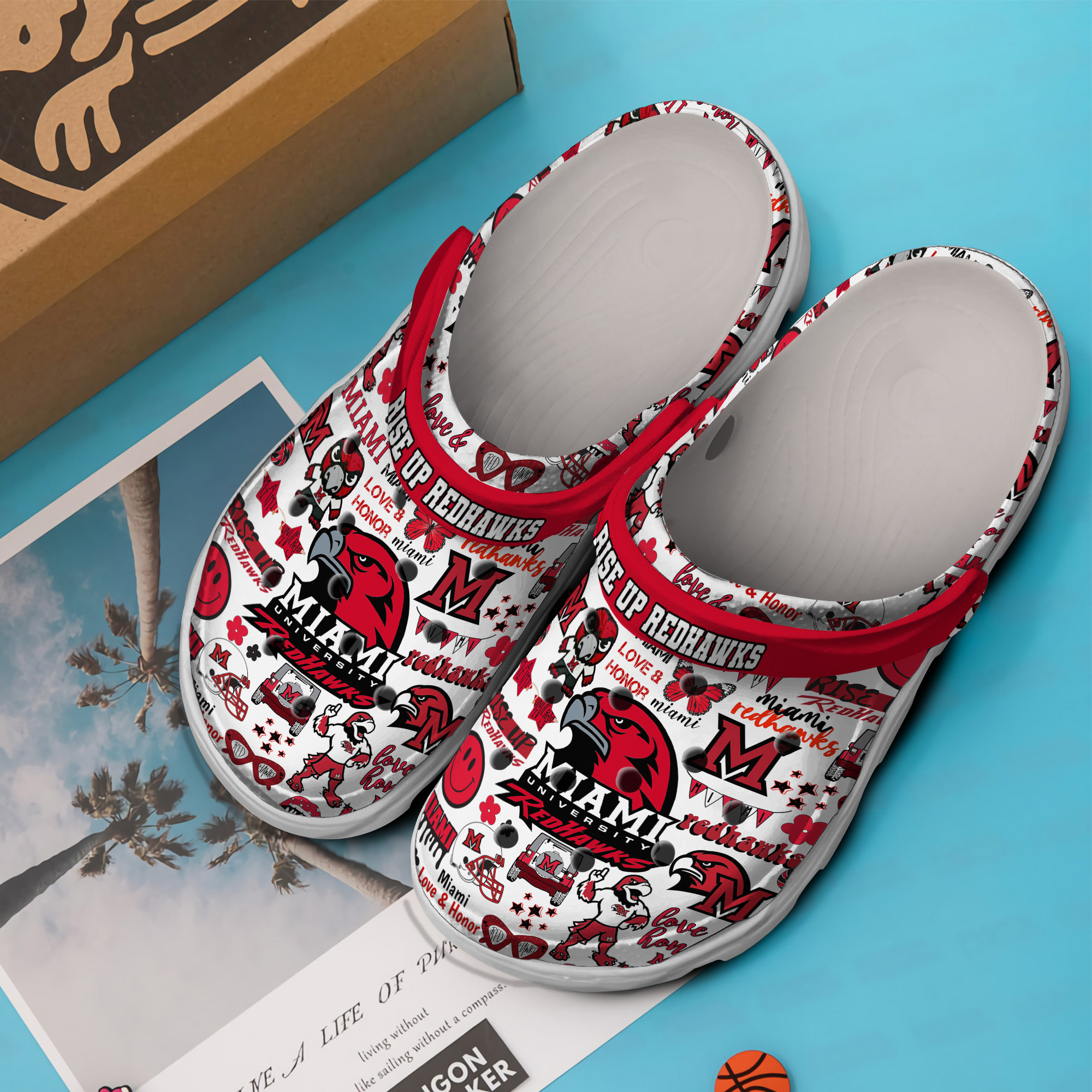 Merchidea Miami Red Hawks NCAA Sport Crocs Crocband Clogs Shoes Comfortable For Men Women and Kids