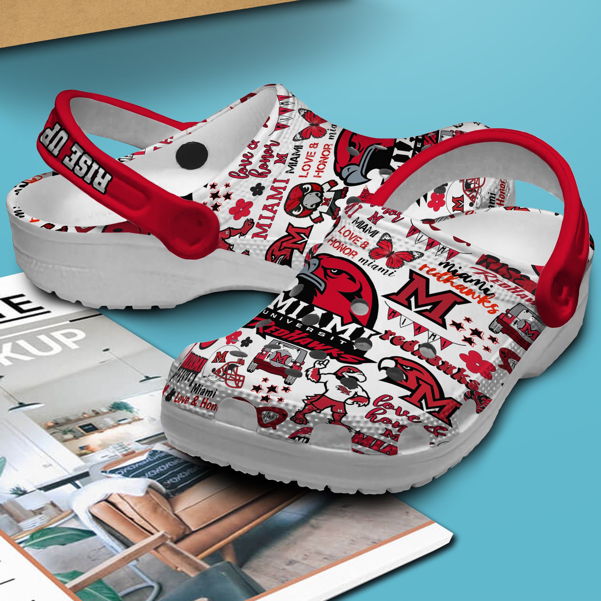 Merchidea Miami Red Hawks NCAA Sport Crocs Crocband Clogs Shoes Comfortable For Men Women and Kids