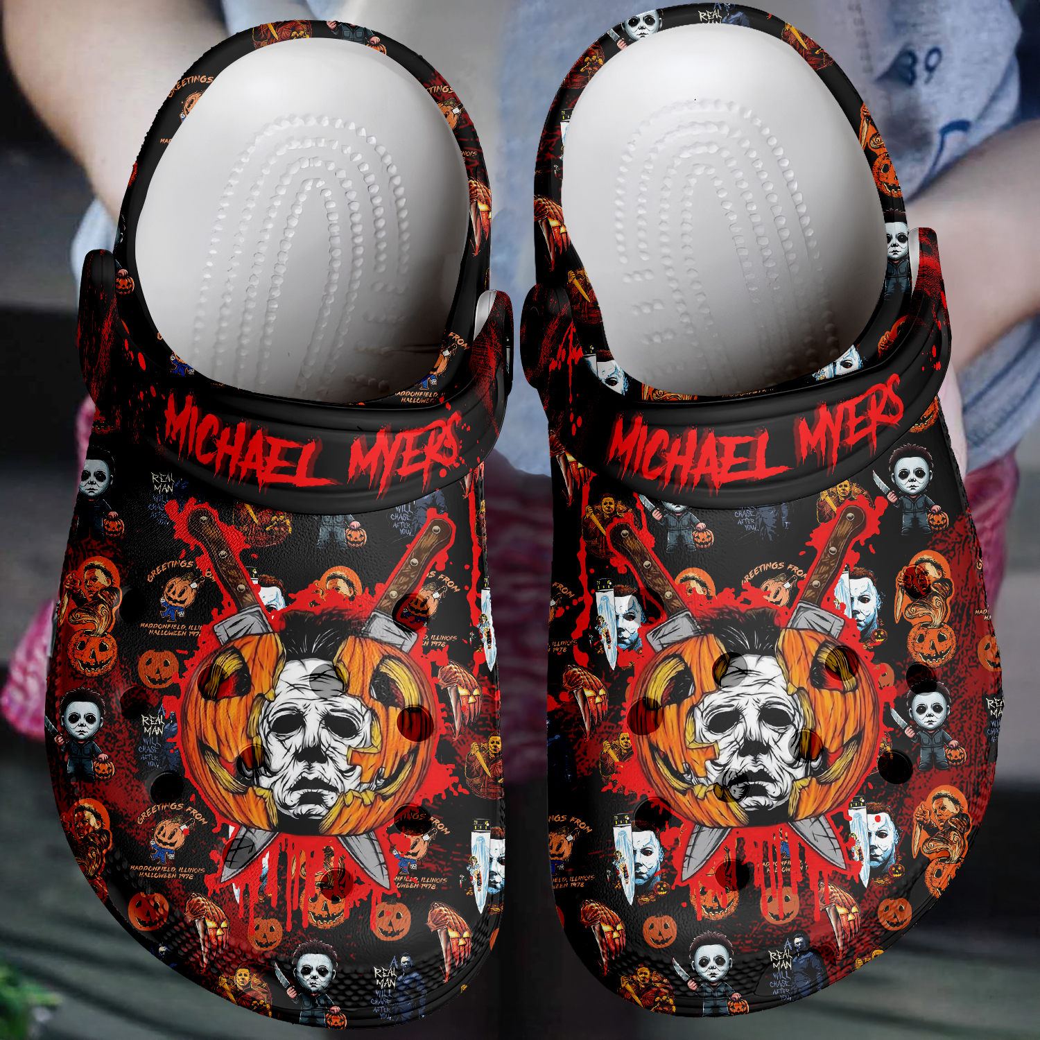 Merchidea Michael Myers x Halloween Crocs Crocband Clogs Shoes Comfortable For Men Women and Kids